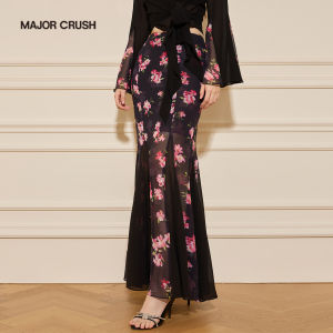 French Vintage Black One-Piece Blouse Printed Half Skirt Set