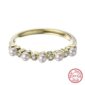 Kemstone แหวนเงินสเตอร์ลิง S925แหวนมุกแหวน Zircon 14K อัญมณีสำหรับเป็นของขวัญสำหรับผู้หญิง