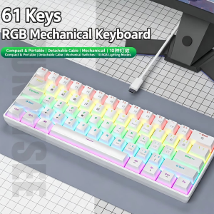 K61 RGB Backlit Gaming Wired Mechanical Keyboard 61-Keys Waterproof Ergonomic Design Portable Keyboard For PC Computer Laptop