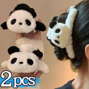 Cute Plush Panda Shark Hair Claw Women Large Size Cartoon Animal Acrylic Ponytail Holder Girls Fashion Hairpin Headwear Hairclip