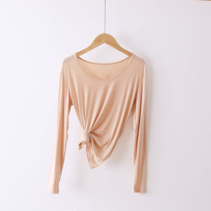 Modal New Arrival Cameo Brown U-Neck Long-Sleeved T-shirt Female Autumn New Skinny Slimming Western Style Shirt Tops