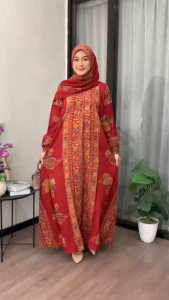 (COD) SET GAMIS HIJAB BUNGA BATIK CAP