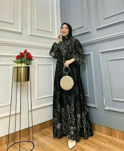 Set Hijab Gamis Daun Silang Belakang