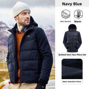 Jeep | Jeep Mens Down Vest Soft Shell Jacket Lightweight Portable Warmth Outerwear Double-Sided Wear Hooded White Duck Down Filling