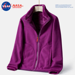 NASA Fleece Sweater Womens Coat Polar Fleece Top Mens Autumn and Winter Fashion Brand Double-Sided Wear Thick Coral Fleece Sweater Cardigan