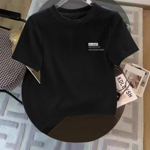 Pure Cotton White Short Sleeve T-Shirt Women Loose Fit High Waist Summer Top Korean Style Straight Cut Classic Pattern Printed