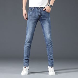 ROMON | Romon Mens Slim Fit Jeans Spring Summer New Style Korean Version Trendy Casual Elastic Long Pants Youthful Energy Style