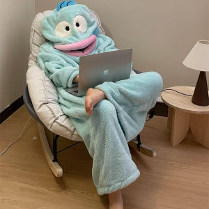 HanTong Little Clown Fish Thickened Coral Fleece Pajamas Women Winter New Large Size Robe Fleece Home Clothes Long Sleeve Hat