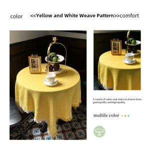 American Style Tablecloth round Dining Table Mat High Quality Cotton Linen Fabric Brown Retro for Tea Table Living Room