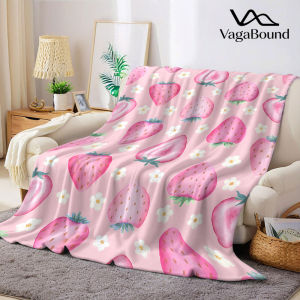 Watercolor Strawberry Flannel Blanket Warm Soft Halloween Christmas Decorative Couch Warm Cozy All-Season Gift