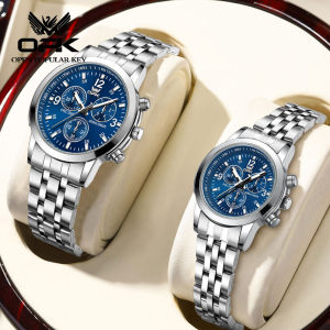 OPK Jam Tangan Couple Original Asli Tahan Air Elegan Mewah Led Kronograf Jam Tangan Kuarsa Baja Tahan Karat Dengan Kotak Gratis