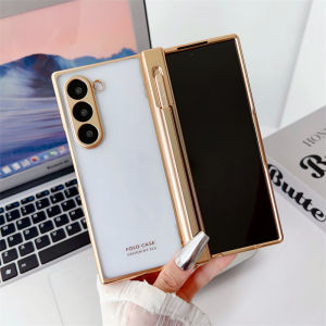 เคสป้องกันสำหรับ Samsung Galaxy พับได้6ช่องใส่ปากกาแม่เหล็กแบบพับได้เคส W24เคลือบโลหะด้วยไฟฟ้าเคสป้องกันการตกแบบใส