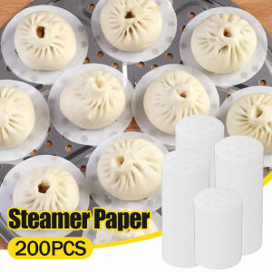 200pcs Bamboo Basket Steamer Paper Kitchen Bamboo Steamer Dim Sum Paper Under Steam Mat Round Non Stick Steamer Paper
