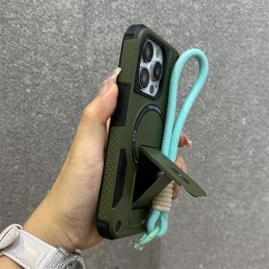 szhaiyu | For Magsafe Magnetic Phone Case for IPhone 17 Air 16 15 Plus 14 13 12 Pro Max Wrist Strap Invisible Bracket Protection Cover