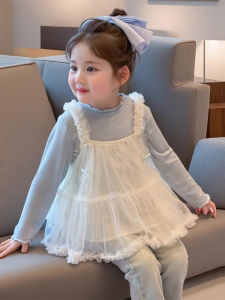 Girls Korean Style Long Sleeve Spring New Design Sweet and Stylish Lace Camisole Set