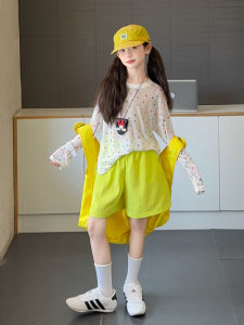 Girls Summer Loose Long Sleeve Sun Protection Clothes Thin Beach Vacation Shirt Mosquito Proof Cool Style Two-Piece Set for Kids