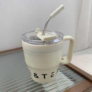 Stainless Steel Insulated Mug Portable Coffee Cup Straw Design Womens High Aesthetic Handle Water Bottle Outdoor Picnic Gift