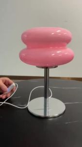 Modern Glass LED Burger Table Lamp Orange/Pink/White Optional For Living Room Bedroom USB Interface 3 Color Dimming
