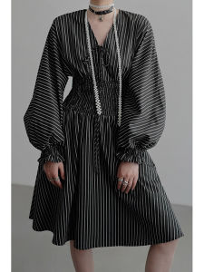 Chentaitai Batwing Sleeve Dress Womens Mid-length A-line Dress V-neck Zipper Closure Long Sleeve Spring Autumn Season