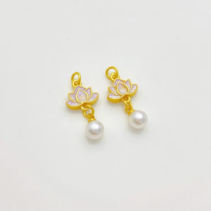 Handmade DIY Vintage Gold Plated Pearl Pendant Drop Earrings Necklace Jewelry Accessories Small Drip Lotus Flower Design