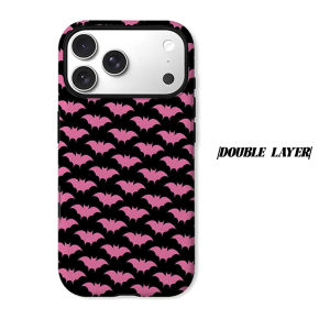 Pink Halloween Bats Phone Case for iPhone 18 17 16 15 14 13 12 11 Air Pro Max Plus Double-layer Cover