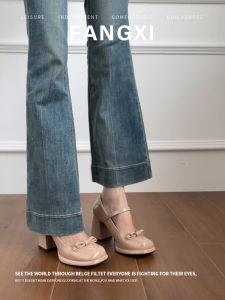 French Bow Slip-On High Heel Shoes Coarse Heels Internal Height Boost