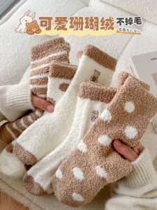 Coral Fleece Womens Socks Winter Thickened Warm Home Floor Sleep Socks Cute Fluffy Sleep Wear Polyester Fiber Cat Brand