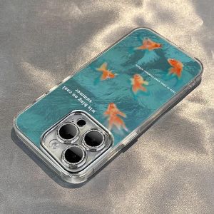 เคสซิลิโคน Apple 15Promax 11Iceberg XR 12Pro 15Plus 13/14 แบบครอบเต็ม ป้องกันการตกหล่น ดีไซน์น้ำเงินปลาทอง สำหรับผู้ชายและผู้หญิง