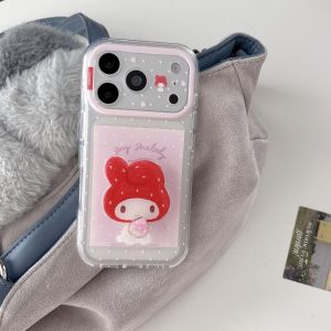 Sanrio | Cute My Melody Large Camera Window Phone Case With Bracket Kawaii Transparent Shockproof Clear Cover For iPhone 15 16 17 Pro Max