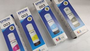 1 SET EPSON 003 GENUINE INK T00V100 BLACK INK / EPSON T00V200 CYAN INK CART / T00V300 MAGENTA INK / T00V400 YELLOW INK