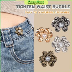 C.N Fashion Flower Jeans Waist Buckle Adjustable Waist Buckle No Sew Removable Decorative Pins 1Set