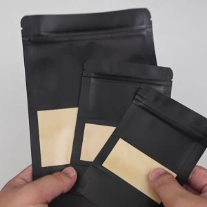 100 Chiếc Túi Giấy Kraft Màu Đen Túi Ziplock Cấp Thực Phẩm Để Đóng Gói Các Loại Hạt Kẹo Bánh Quy Bột Ngũ Cốc Thực Phẩm - Thân Thiện Với Môi Trường