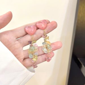 Summer Colorful Heart Crystal Tassel Earrings Womens Fashion New Small Batch Design Sensation Ear Jewelry Alloy Plated Silver