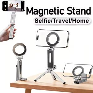 For Magsafe Airplane Phone Holder Foldable Tripod Portable Magnetic Phone Holder 360 Rotating Travel Phone Stand