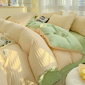 Bộ Chăn Ga Bọt Biển Cotton Voan Rửa Phong Cách Chân Giường Đôi và Màu Đồng Nhất Thích Hợp cho Ký Túc Xá