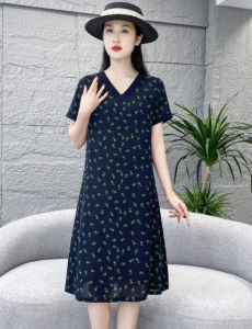 Summer New Style Doll Collar Skin-friendly Breathable Short Sleeve Womens Fashion Loose Belly Covering Dress A-Line Midi Dress