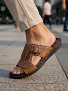 Guzzi Men’s Genuine Leather Sandals – Anti-Slip Lightweight Comfortable Casual Slip-On (Kasut Lelaki) GMS-50019