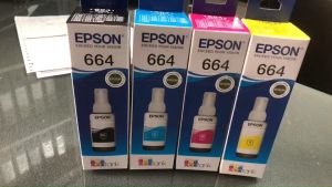 EPSON T664 BLACK C M Y ครบ 4 สี 1ชุด Ink Tank แท้ ศูนย์ ใช้กับ เครื่อง L100 L110L120L220 L200 L210L300L350L355L360L380L385