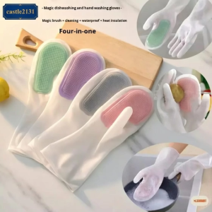 Silicone Dishwashing Gloves Magic Scrubber Rubber Cleaning Gloves Heat Resistant Non Slip Kitchen Cleaning Gloves for Dishwashing Household Cleaning Durable Reusable