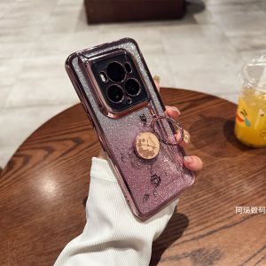 Honor Magic6 Supreme Edition Phone Case Womens Model Ring Stand Anti-Loss Bracket Sparkling Powder Luxury Full Cover Shell Protection