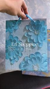 (12pcs) Bulk Purchase 3D Oil Painting Pastel Floral Luxury Fancy Flower Goodies Gift Bag PP Shopping Bag Goodies Bag