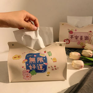 กล่องใส่กระดาษเช็ดหน้ามีลายตัวอักษรหนังหรูหราสำหรับใช้ในบ้าน กล่องใส่ของสำหรับโต๊ะทำงานในห้องนั่งเล่น กล่องใส่ของสำหรับจัดระเบียบ