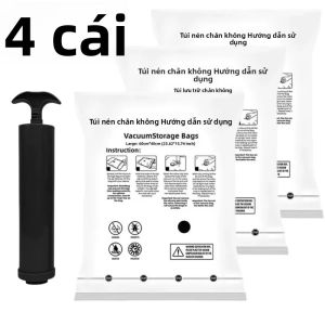 4 Túi Bảo Quản Chân Không Có Bơm Tay Nén Kín Hơi Cho Quần Áo Chăn Ga Gối - Tổ Chức Gia Đình Tiết Kiệm Không Gian