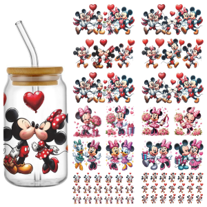 New Design Disney Couples Mickey Mouse Lovers 3D Sticker For 16oz Libbey Glass Mug Cup Wraps UV DTF Custom Decal Logo Transfer