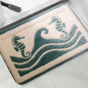 VIKAMA Sea Turtle Seashell Pattern Bath Mat Nautical Coastal Ocean Theme Water Absorbent Bathroom Shower Entry Floor Decor Rug