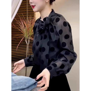 Elegant French Style Long Sleeve Polka Dot Shirt