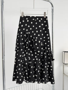 Black High-Waisted A-Line Half Skirt with Poodle Design And Slit for Women Autumn Mid-Length Slimming French Cake Skirt