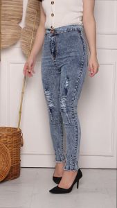Highwaist Jeans Sobek Lapis Ghinza / Hw Jeans Ripped Ginza Stretch / Celana Pensil Wanita Sobek Snow