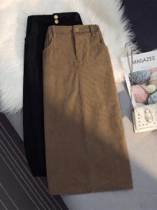 ผู้หญิง ผ้าลูกฟูก สูง เอว หนาขึ้น กระโปรงทรงเอ ความยาวปานกลาง-skimming สะโพกซ่อน ฤดูใบไม้ร่วง ฤดูหนาว กํามะหยี่สไตล์ใหม่ กระโปรง