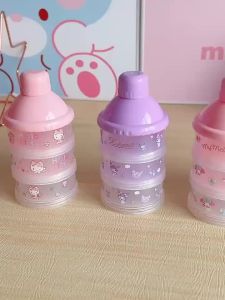 Sanrio My melody Kuromi Cinnamoroll Pochacco Pompom Purin 3 Grid Portable Milk powder  container Toddle Baby Snacks Food Storage  Formula Dispenser Milk Powder Bottles